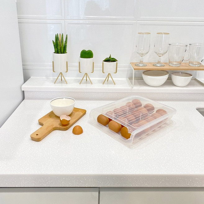 편리한 자동롤링 계란보관함( 18구 ) 2EA 냉장고정리트레이 에그트레이 구운계란 보관용기 / 투명 25x31.2x7