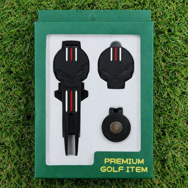 골프 그린보수기 해골 볼마커 디봇 툴 퍼터키퍼 세트 스테인리스 골프선물용품, 블랙, 1개