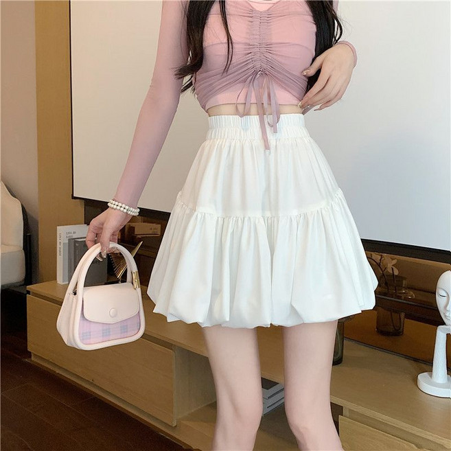 DIU 夏季新款百搭蓬蓬蛋糕裙A字半身裙設計感小衆ins高腰花苞短裙