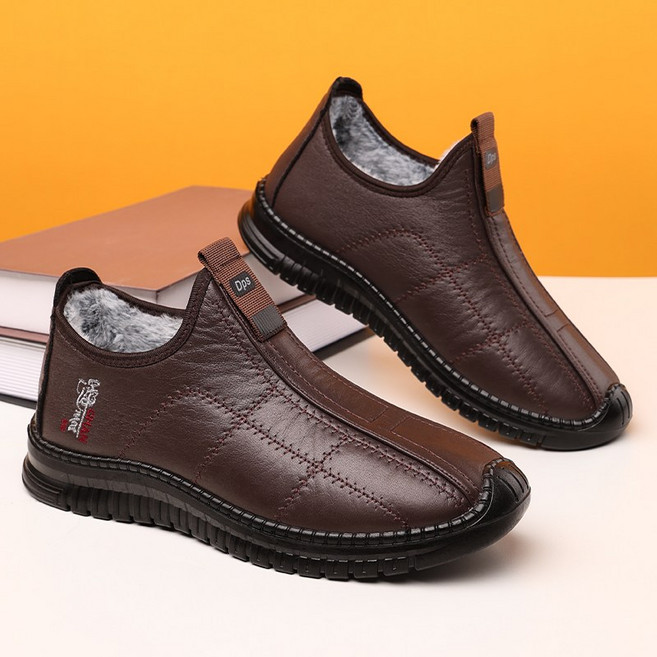 BLTER 남성 가죽 발수방한 슬립온 발편한 겨울 부츠 기모 털 따뜻한 패션 볍고 편한 미끄럼방지 방한화 겨울 털 신발 발편한 남성 스니커즈 남자 방한화 스노우 부츠W620