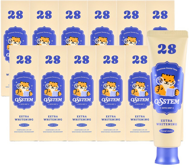 오스템 28 치아미백제 화이트닝 미백치약, 80g, 12개