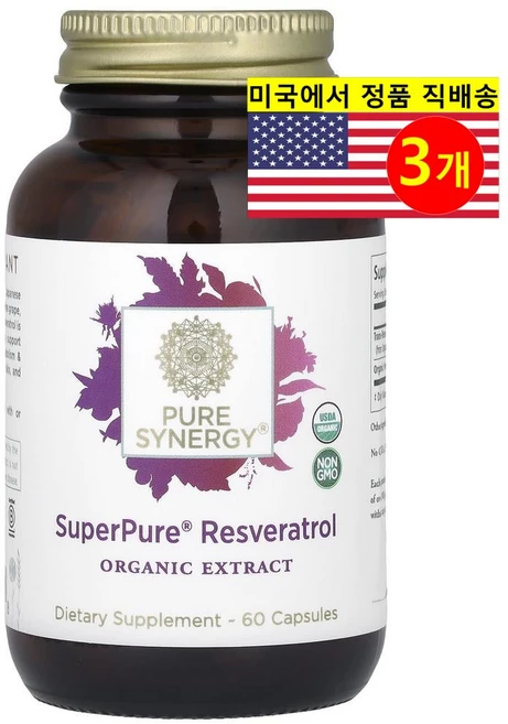 Pure Synergy 슈퍼 퓨어 레스베라트롤 250mg Resveratrol, 3개, 60정 - 쿠팡