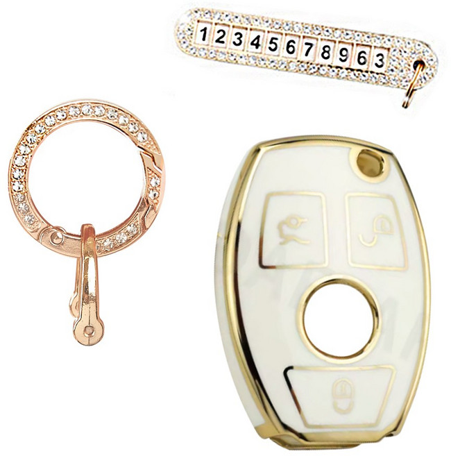 벤츠 키케이스 벤츠 차키케이스 자동차키케이스 벤츠 키홀더 벤츠 키커버 벤츠 호환 스마트키홀더 블루지브라, 벤츠-B타입, 나.골드엣지 / 화이트, 3번(본품+키링+넘버키링)