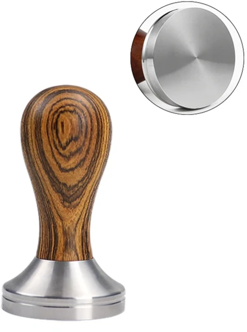 바리스타용 나무 손잡이 커피 탬퍼 에스프레소 파우더 해머 스테인리스 스틸 도구 58mm 포타필터, 03 58.5mm, 02 Solid Wood(Gold), 1개