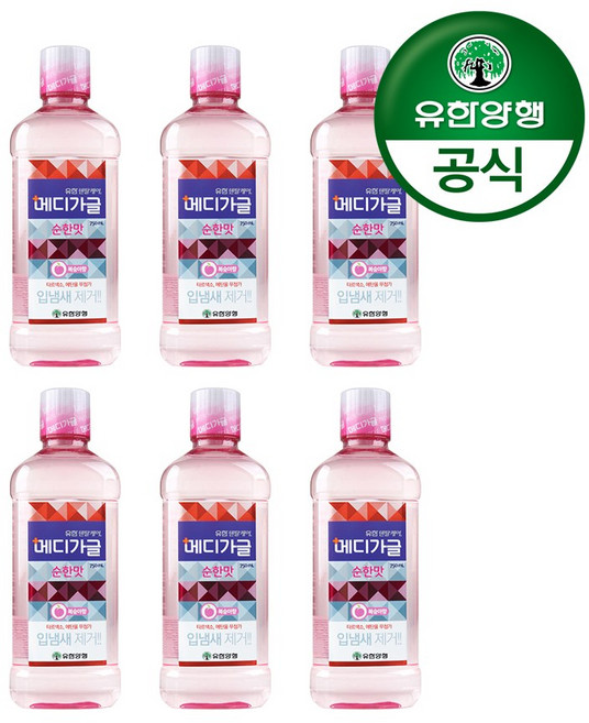 메디가글 순한맛 구강청결제 복숭아향, 750ml, 6개