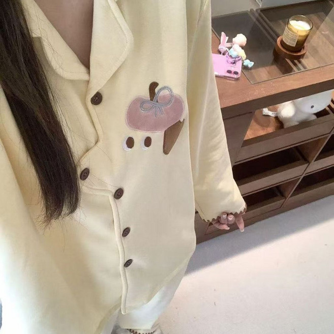 長袖加絨保暖家居服兩件套裝 - 德絨冬季睡衣女款
