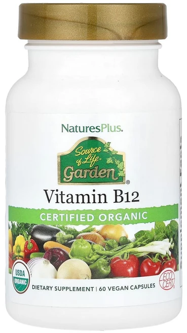 네이쳐스플러스 소스 오브 라이프가든 인증된 유기농 비타민 B12 60비건캡슐, 1개, 60정 - 쿠팡