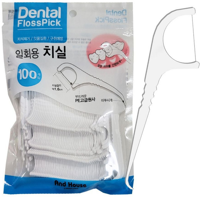 앤드하우스304 일회용 치실 100P 치실대 치간칫솔 moa*23394MN, 100개입, 1개