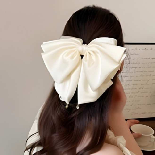 프리미엄 큐빅 장식 새틴 왕리본핀 진주 곱창끈 세트