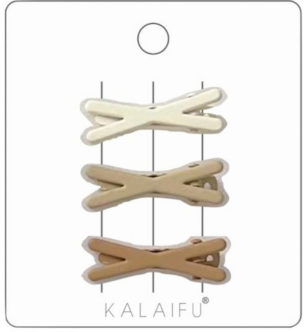 KALAIFU 瀏海小壓夾 3入 交叉設計 米咖駝色 4cm, 1個