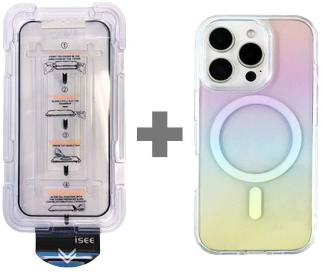 글로우 오라 아이폰 패키지 변색방지 휴대폰 케이스(자력 2배투명케이스 + 고급강화유리필름), 2개