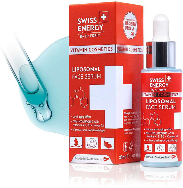 Swiss Energy 히알루론산 비타민 오메가 3-6 함유 리포솜 페이셜 세럼, 1개, 30ml