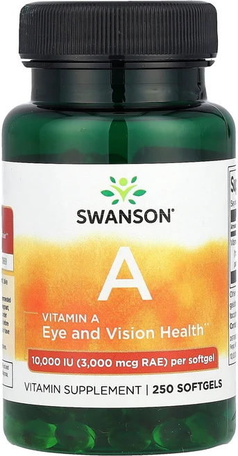 Swanson 스완슨 비타민A 10 000 IU 3 000mcg 250 소프트젤 영양제 건강보조식품, 250정, 1개 - 쿠팡