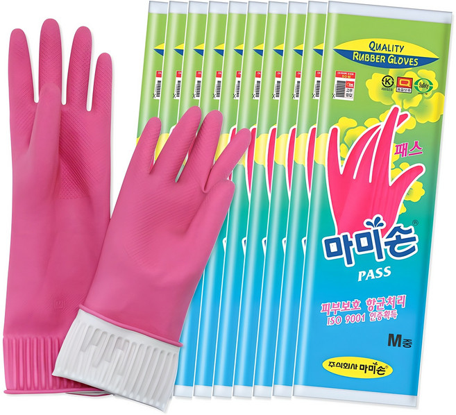 마미손 패스 고무장갑, 핑크, 중(M), 10개