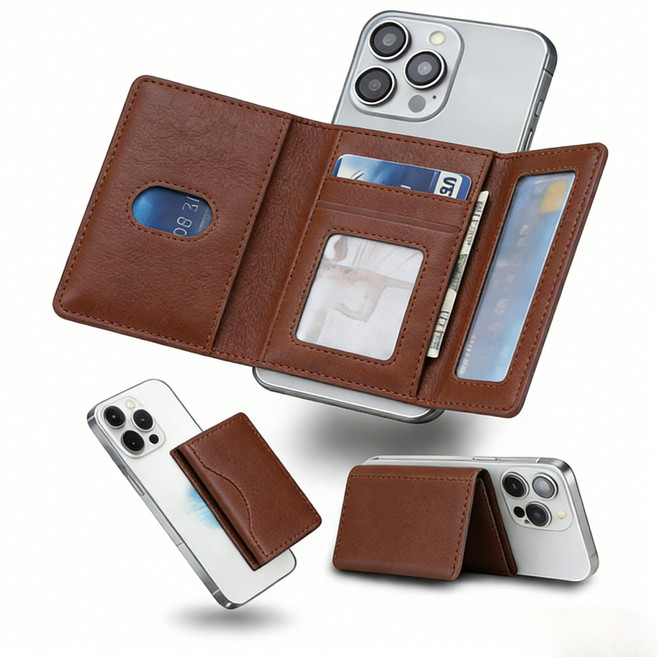 Ceasikery 접이식 확장 저장 강자성 폰 마그세이프 호환 가죽 카드 지갑 H0098, 1개, 갈색