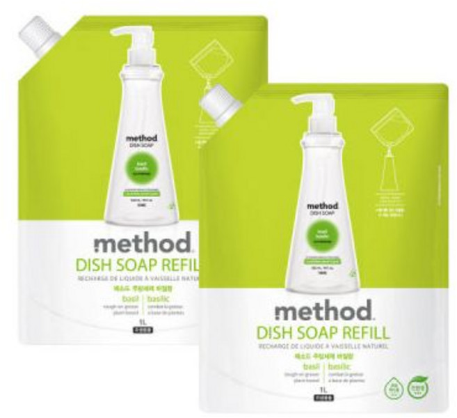 메소드 레몬민트 주방세제 리필 1L x2개 .