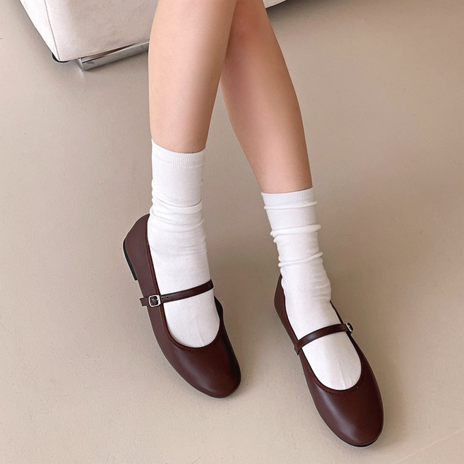 플라틴베이지 여성 메리제인 구두 버클 스트랩 라운드 플랫슈즈 (발편한/단화/실버)