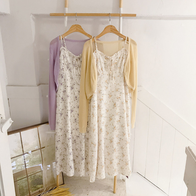 (set) 플라워 뷔스티에 나시 원피스 볼레로 가디건 세트