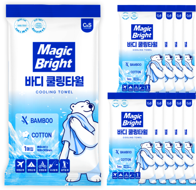 매직브라이트 쿨링 샤워티슈 데오 여름 끈적임없는 특대형 개별포장 바디타올 데오드란트 타월 땀티슈 겨드랑이 휴대용 땀 억제 냉감, 10개, 40g