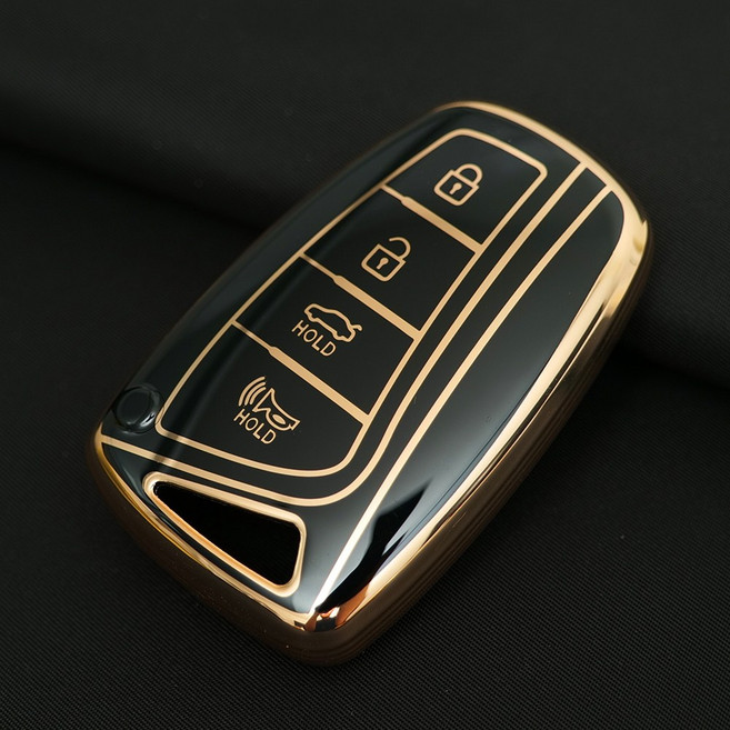 현대 그랜저 싼타페 맥스크루즈 호환 스마트 차 키케이스 키홀더 TPU 키커버 리모컨, TA63-4버튼, 블랙골드