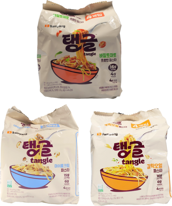 삼양 tangle 탱글 머쉬룸 크림파스타420g+ 갈릭오일파스타400g +바질토마토 프로틴파스타420g, 1세트