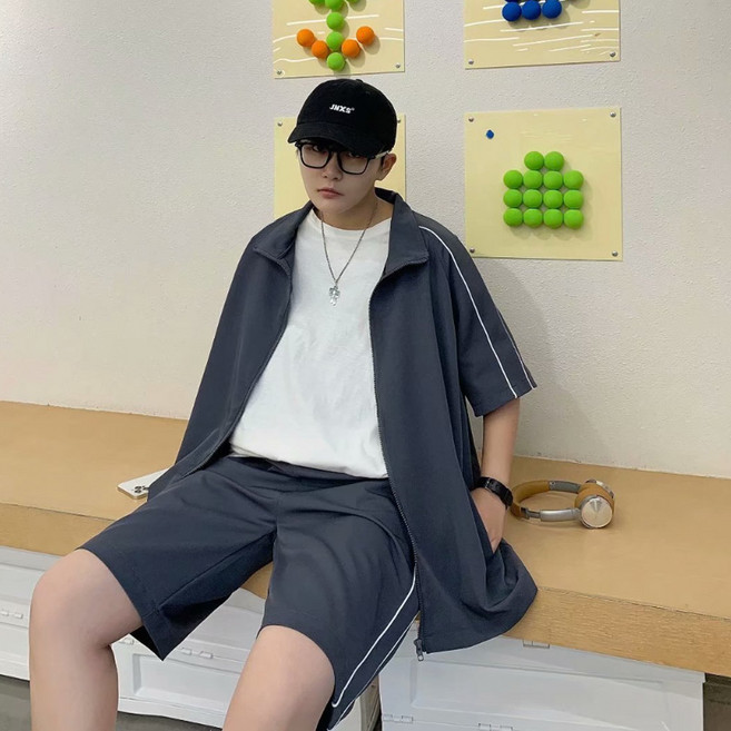 아로하스타일 남자 반팔집업 반바지 셋업 세트 PZ355 여름코디