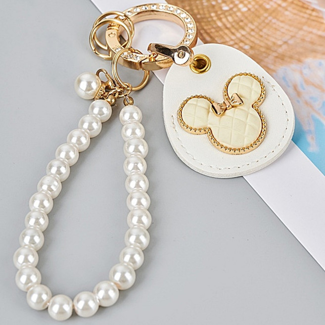 진주 곰돌이 자동차키링, 화이트(진주), 2개