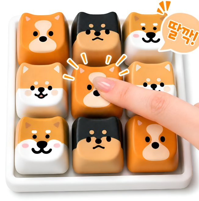 라쿠니 시바견 강아지 키캡 키링 딸깍이, 1개, 강아지 키캡키링 9구
