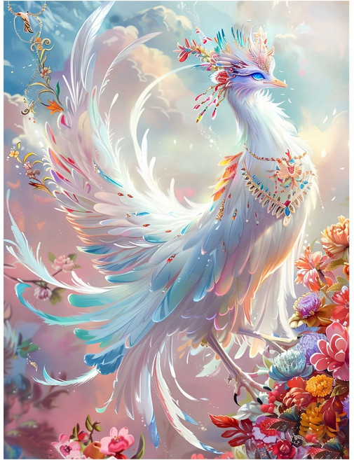 다채로운 봉황이 그려진 재물운을 부르는 자석형 수제 벽걸이 그림 3D보석십자수 캔버스형 액자 세트 행운과 행복을 불러오는 그림, D10047-2, 30*40cm (액자 없음), 1개