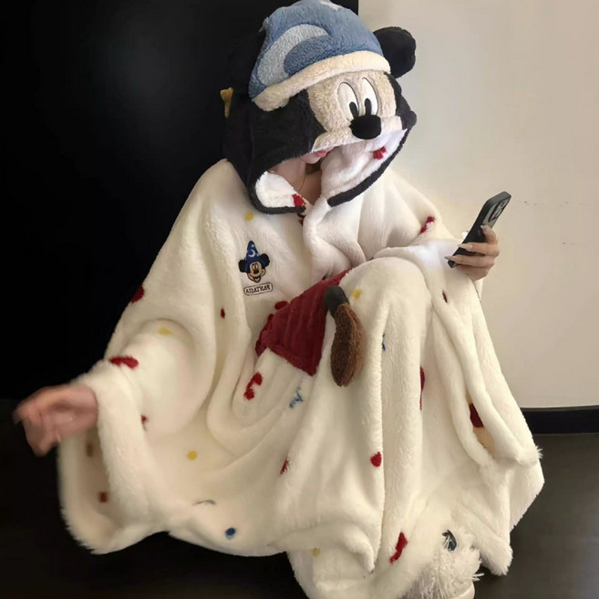 Yellwell귀여운 캐릭터 후드 담요 부드러운 플리스 후드 담요 집에서 입는 따뜻한 후드 담요 겨울용 안락한 담요LYT