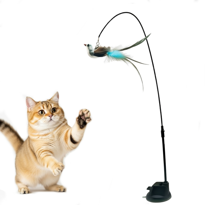 온리상점 고양이 튼튼한 고정형 부착형 진짜같은 새 낚시대 장난감, 블루테일+낚시대, 1세트