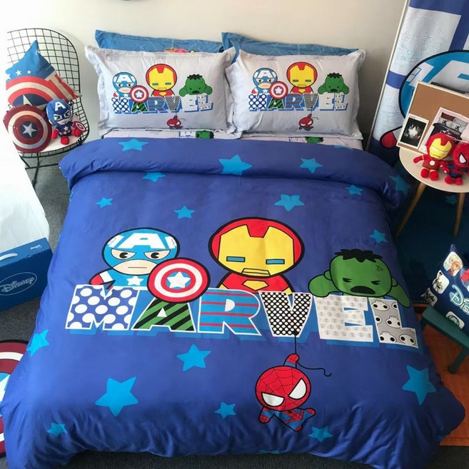 스파이더맨 이불 커버 세트 순면 어벤져스 토르 아이언맨, 밴딩장착형, C