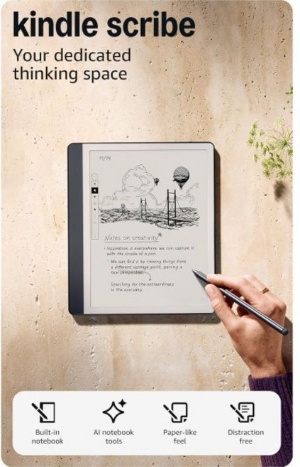 아마존 킨들 스크라이브 (64GB) 당신의 노트 문서 책을 한 곳에서. AI 기반 노트 요약 기능 내장. 프리미엄 펜 포함 e-book 리더, Wi-Fi, 64GB, 텅스텐