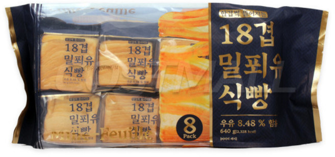 18겹 밀푀유 식빵 640g (80g x 8개) 코스트코, 1개
