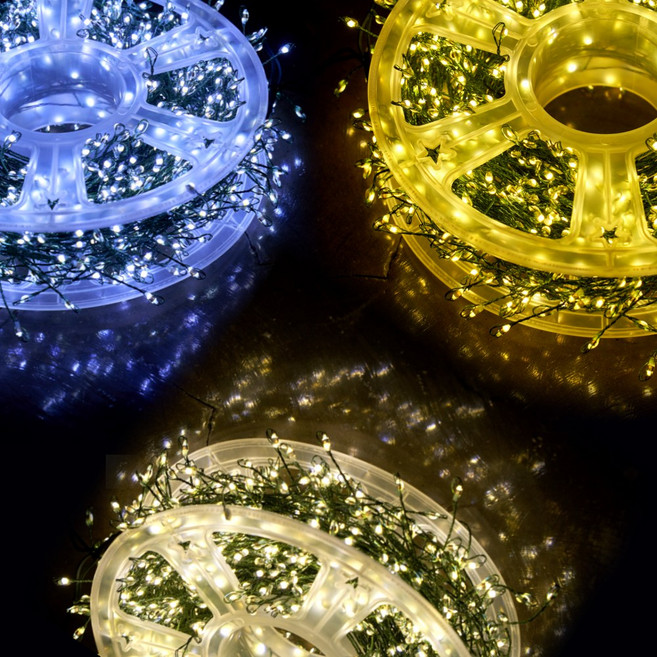 크리스마스트리 지네전구 1000구 30M 녹색선 LED전구 일체형 혼합컬러 (어댑터+리모콘포함), 1세트, 전구색