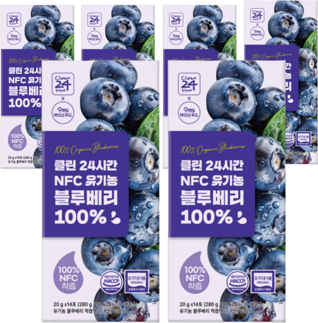 [클린24시간]유기농 NFC 착즙 100% 블루베리즙 스틱형, 280g, 6박스