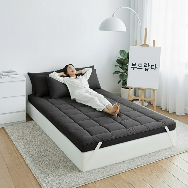 SINEET 사계절 침대 토퍼 매트리스 푹신한 매트리스 KIC793, 블랙