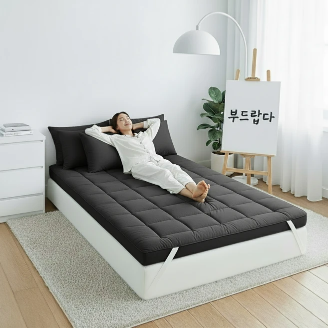 SINEET 사계절 침대 토퍼 매트리스 푹신한 매트리스 KIC793, 블랙 - 쿠팡