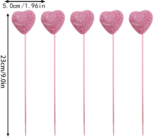 발렌타인 데이 핑크 레드 글리터 폼 하트 픽 스틱 케이크 장식 생일 파티 토퍼 결혼 용품, 03 style A