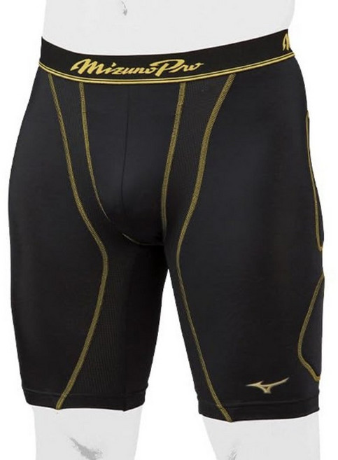 [일본 정품] 미즈노프로 슬라이딩 팬츠 야구 파울컵 수납식 패드포함 12JBAP11, 큰 사이즈(90) 검정 x 금