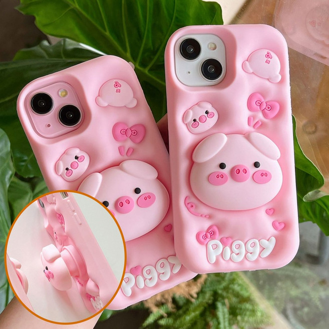 입체 돼지 캐릭터 폰케이스 그립 핑거 톡 거치대 실리콘 케이스 갤럭시 A16 A15 A25 A35 A55 A24 A14 A13 와이드8 버디4 퀀텀5 버디3 퀀텀4 점프3 케이스