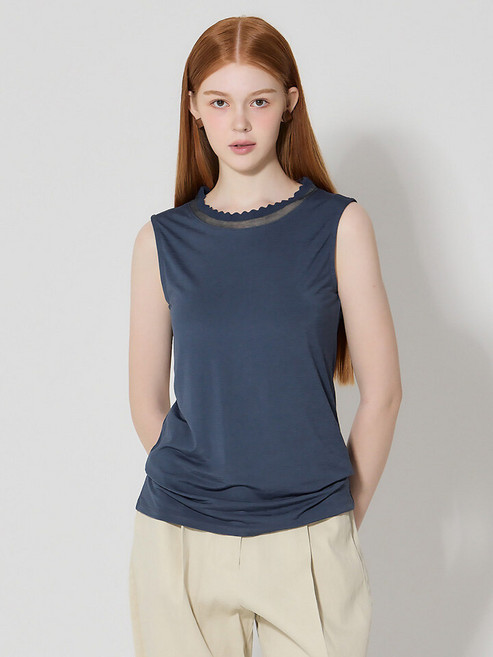 더레노마 레노마(renoma) 물결넥 민소매 티셔츠 (택가격: 58000원)