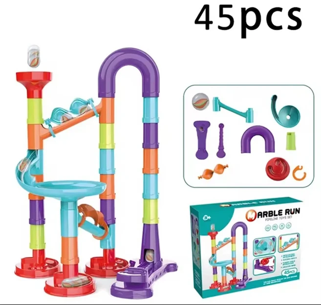 건설 대리석 경주 트랙 빌딩 DIY 블록 어린이 3D 미로 공 롤 장난감 크리스마스 선물 45/93/113/142pcs, 07 45pcs