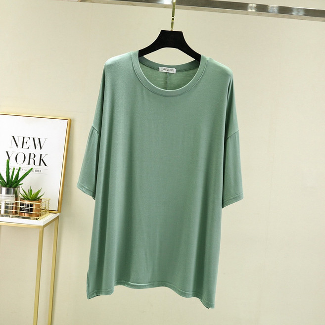 여성 빅사이즈 모달 오버핏 라운드 옆트임 반팔 티셔츠 9color WXG-2118