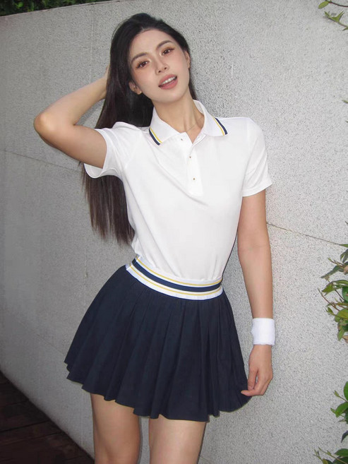 休閒運動網球服套裝女夏韓系短袖上衣百褶裙兩件套
