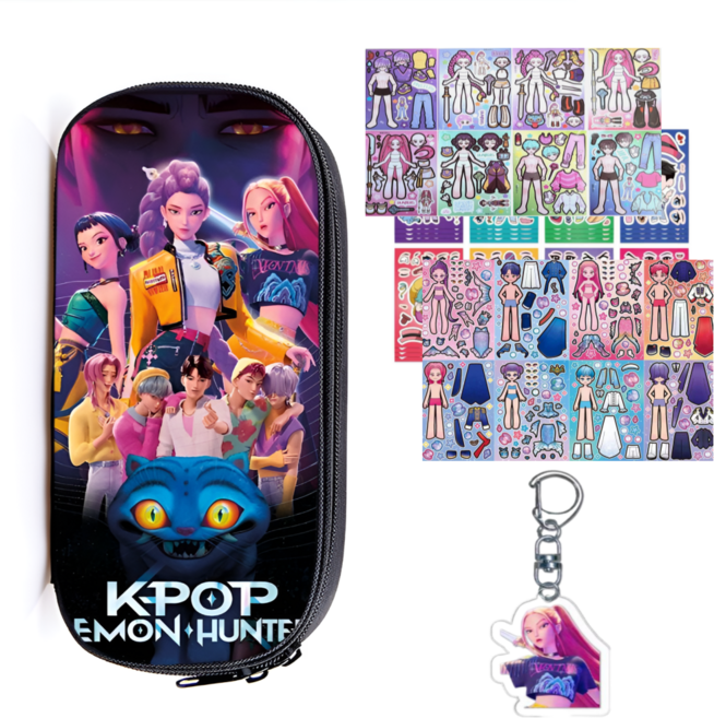 케이팝 데몬 헌터스 필통 코디 스티커 키링 문구세트 케데헌 굿즈 선물용, 옵션D, 1개