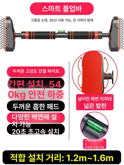 가정용 철봉 스테인리스 실내 턱걸이 문틀 홈짐 풀업바, 스마트 풀업바 120-160cm 하중, 기본 모델명/품번