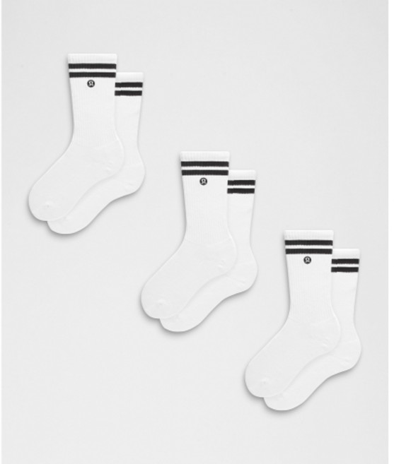 룰루레몬 LULULEMON 유니 데일리 에센셜 크루 삭스 3팩 *스트라이프 WHT BLK LU9CL9S-0024 157098