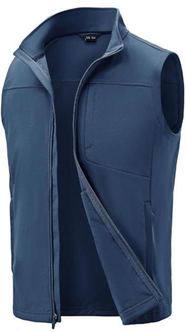 TBMPOY 남성 경량 소프트쉘 조끼 방풍 민소매 재킷 골프 아웃도어 여름 하이킹 여행 사이클링 (Color-Blue Size-Large)