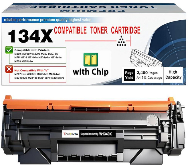 TONTINTA 134X W1340X ( 134A W1340A) 호환 토너 카트리지 [칩 포함] 대용량 2400 페이지 블랙 M209 M209d M209dw M207dw M23, TONTINTA 134X W1340X ( 134A W1